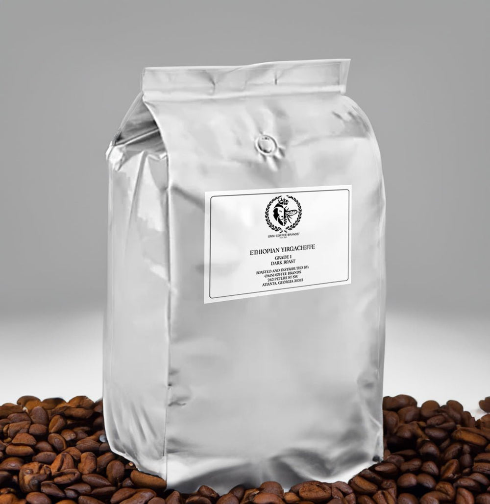 Omni King - Ethiopian Yirgacheffe Coffee Beans - Dark Roast - Whole Bean - Single Origin - Grade 1 Specialty - 5 LB Flavored Coffee - Omni Coffee Brands